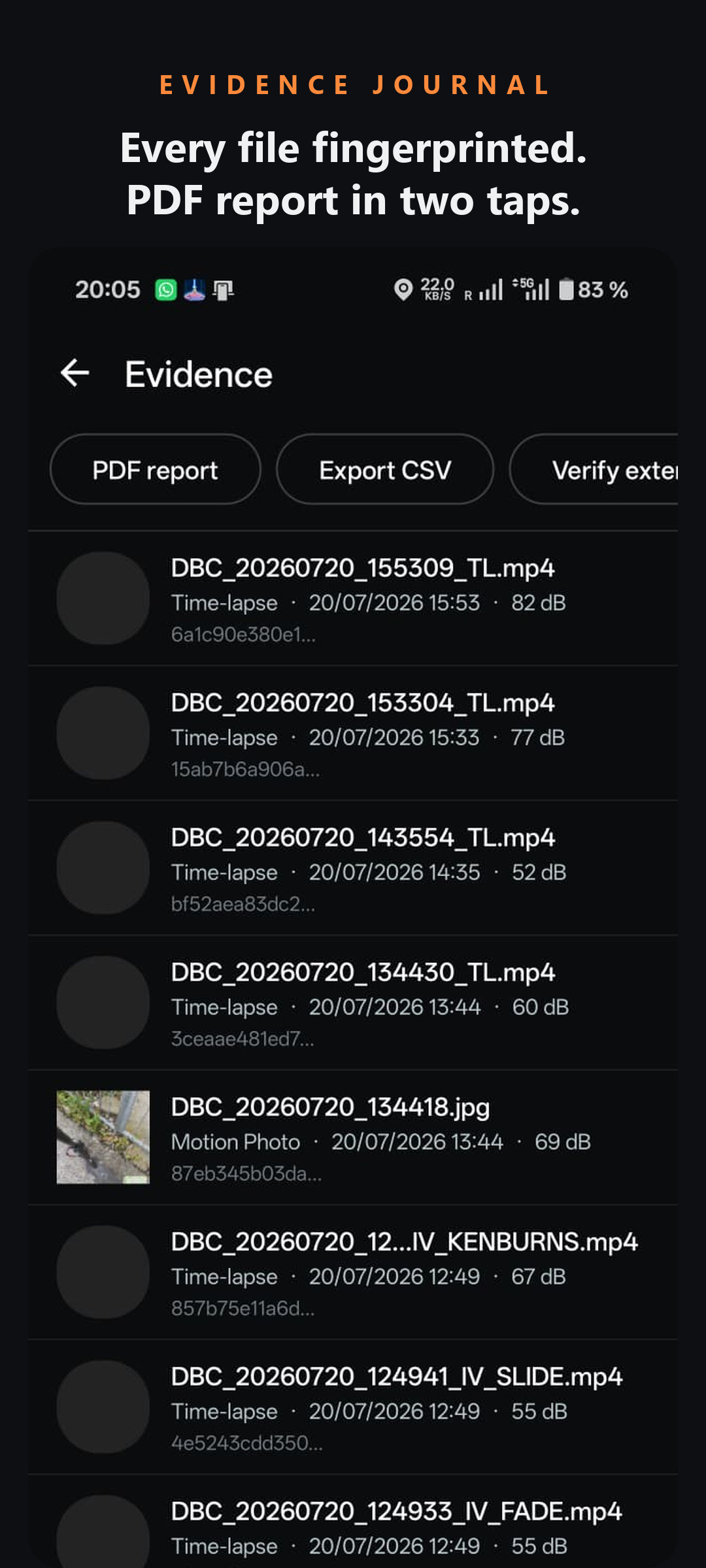 DecibelCam evidence journal