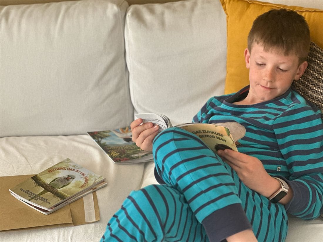 Kind liest vertieft im WILD-Moments-Buch-Set